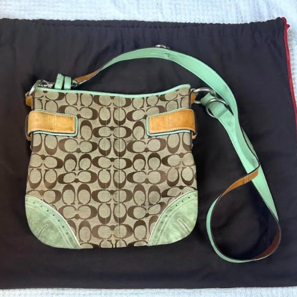 Coach Mint Green Canvas and Suede Bag w/ Dust Bag - Picture 2 of 10